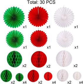 img 3 attached to 🎄 Konsait 30pcs Christmas New Year Hanging Decoration Paper Honeycomb Balls & Paper Fans Kit for Xmas Party Decor Supplies, Baby Shower, Birthday, Wedding, or Home Decoration – Red, White, and Green Decor