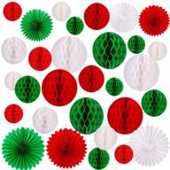 🎄 konsait 30pcs christmas new year hanging decoration paper honeycomb balls & paper fans kit for xmas party decor supplies, baby shower, birthday, wedding, or home decoration – red, white, and green decor logo