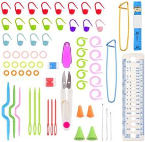 img 1 attached to 🛠️ 69 Piece Tool Marker Kit with BCMrun Split Ring Marker, Stitch Ring Marker, Plastic Locking Stitch Marker, Yarn Scissors with Lid, Silicone Needle Cap, Soft Ruler, Knit Count, and Plastic Sewing Needles