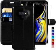 high-quality galaxy note 9 wallet case, 6.4 inch, with included screen protector - monasay flip folio leather cell phone cover and credit card holder for samsung galaxy note 9 logo