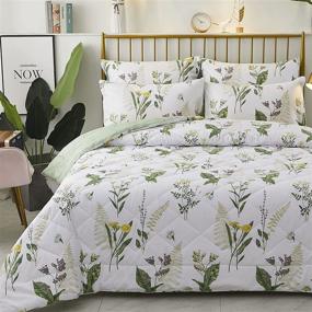 img 4 attached to FADFAY Daisy Floral Comforter Set, Queen Size Cotton Lightweight Summer Quilt Printed Bedding Microfiber Filled Soft Daisy Botanical Green Leaves Reversible Bedding 3 Pcs