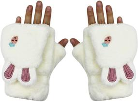 img 2 attached to 🐱 Warm and Stylish Cat Plush Convertible Flip Top Gloves for Teenage Girls by RARITYUS