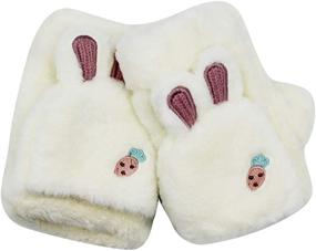 img 1 attached to 🐱 Warm and Stylish Cat Plush Convertible Flip Top Gloves for Teenage Girls by RARITYUS