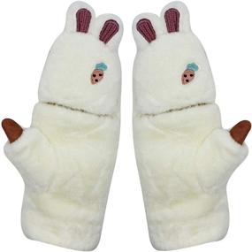 img 3 attached to 🐱 Warm and Stylish Cat Plush Convertible Flip Top Gloves for Teenage Girls by RARITYUS