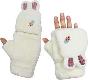 img 4 attached to 🐱 Warm and Stylish Cat Plush Convertible Flip Top Gloves for Teenage Girls by RARITYUS