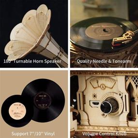 img 1 attached to 🎵 ROBOTIME Classic Gramophone Hand Cranking 3 Speed: Authentic Vintage Music Experience at Your Fingertips