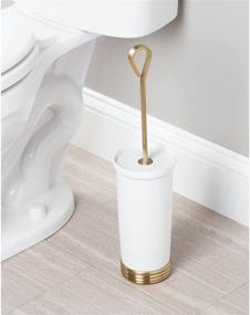 img 2 attached to 🚽 mDesign Compact Freestanding Plastic Toilet Bowl Brush and Holder for Bathroom Storage, Stylish Steel Handle and Base, Non-Slip - Durable, Effective Cleaning - White/Soft Brass