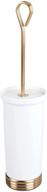 🚽 mdesign compact freestanding plastic toilet bowl brush and holder for bathroom storage, stylish steel handle and base, non-slip - durable, effective cleaning - white/soft brass logo