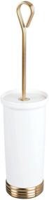 img 4 attached to 🚽 mDesign Compact Freestanding Plastic Toilet Bowl Brush and Holder for Bathroom Storage, Stylish Steel Handle and Base, Non-Slip - Durable, Effective Cleaning - White/Soft Brass