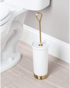 img 3 attached to 🚽 mDesign Compact Freestanding Plastic Toilet Bowl Brush and Holder for Bathroom Storage, Stylish Steel Handle and Base, Non-Slip - Durable, Effective Cleaning - White/Soft Brass