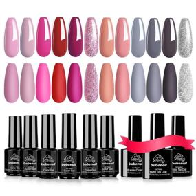 img 4 attached to 💅 BabeNail Gel Nail Polish Set: 12 Colors + Base, Glossy & Matte Top Coat - Nude Gray Pink Glitter Soak Off for 21+ Days Lasting Nails - Perfect Festival Gift for Her