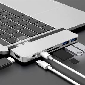 img 4 attached to 💻 Sanho Duo 7-in-2 USB-C Adapter for MacBook Pro Air with Magnetic Grip, HyperDrive USB C Hub: Thunderbolt 3, USB-C 40Gbps, 100W PD, USB-A 3.1, 4K60Hz HDMI, SD MicroSD - Silver