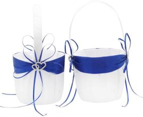 img 4 attached to 🌊 AmaJOY Royal Blue and White Beach Wedding Flower Girl Basket: Double Heart Rhinestone Decor - Set of 2