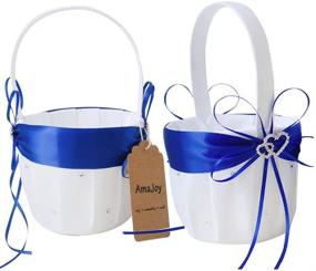 img 2 attached to 🌊 AmaJOY Royal Blue and White Beach Wedding Flower Girl Basket: Double Heart Rhinestone Decor - Set of 2