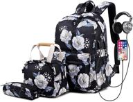 🎒 lmeison floral backpack set: stylish canvas flower bookbag with 15" laptop compartment for teen girls logo