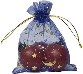 img 2 attached to 🎁 100Pcs Blue Sheer Organza Drawstring Pouches with Stars and Moon, Wedding Gift Bags, 4x5 Inches by SUNGULF