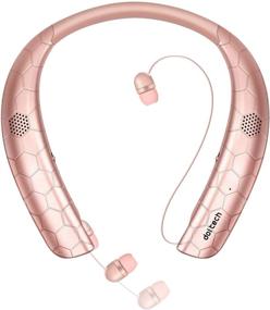 img 4 attached to 🎧 2-в-1 Bluetooth наушники-динамик, беспроводная гарнитура Doltech Neckband с выдвижными наушниками, настоящий 3D стерео звук, влагозащита, виброоповещение о звонке, встроенный микрофон - розовое золото.