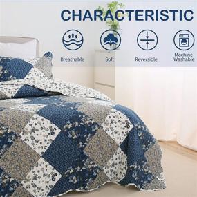 img 1 attached to 🛏️ Ousidan 3-Piece King Size Quilt Set - Blue Floral Pattern Bedding - Soft Microfiber Bedspread Coverlet with 2 Pillow Shams - Lightweight Reversible Coverlet Set - 106x96 Inches