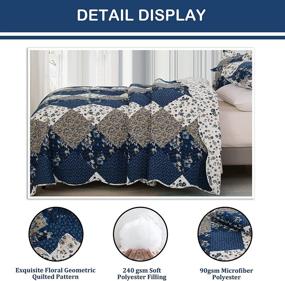 img 2 attached to 🛏️ Ousidan 3-Piece King Size Quilt Set - Blue Floral Pattern Bedding - Soft Microfiber Bedspread Coverlet with 2 Pillow Shams - Lightweight Reversible Coverlet Set - 106x96 Inches