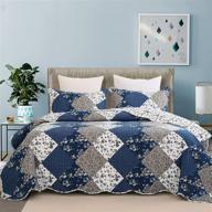 🛏️ ousidan 3-piece king size quilt set - blue floral pattern bedding - soft microfiber bedspread coverlet with 2 pillow shams - lightweight reversible coverlet set - 106x96 inches logo