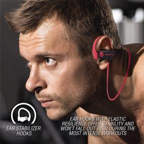 img 1 attached to 🎧 Volkano Wireless Workout Earphones - Over Ear Hook for Running, 3HR Playback & Micro USB Charger, Inline Control - Race Series [Red/Black]