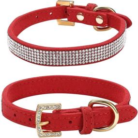 img 4 attached to 🐶 S, Red - LOVPE Rhinestone Dog Collar with Golden Diamond Buckle and Crystal Diamond Detailing - Sparkling and Stylish Pet Collar for Small Dogs and Cats