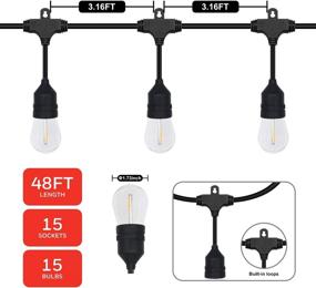 img 3 attached to 🌟 Honeywell 48 FT Outdoor String Lights: Commercial Grade Waterproof LED Patio Lights with 15 Plastic E26 Bulbs for an Enchanting Cafe Lighting Ambience in Your Backyard