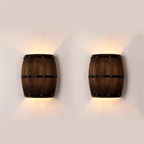 img 4 attached to 🍷 Enhanced SEO: Newrays Vintage 2-Pack Wooden Wine Barrel Wall Sconce Light Fixture - Up and Down Indoor Wall Lamps for Bar Area with Steampunk Theme