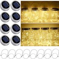 🌞 solar mason jar lid string lights - 8 pack, 20 led fairy star firefly jar lids with hangers - perfect for patio, garden, wedding lanterns (jars excluded) логотип