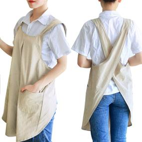 img 4 attached to 👩 Zakicol Women's Cross Back Apron: Practical Cotton/Linen Blend with Dual Pockets - Ideal for Baking, Gardening, and Cleaning Works