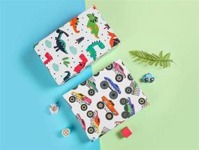 img 1 attached to 🎁 BULKYTREE Birthday Wrapping Paper Rolls - Happy Animals, Cute Dinosaur, Monster Truck Pattern Gift Wrap for Boys, Girls, Baby Showers and Holidays - 3 Pack, 18" x 120" Per Roll