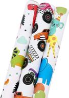 🎁 bulkytree birthday wrapping paper rolls - happy animals, cute dinosaur, monster truck pattern gift wrap for boys, girls, baby showers and holidays - 3 pack, 18" x 120" per roll logo