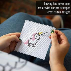 img 1 attached to 🧵 Beginner Cross Stitch Kits Set - 3 Inch, 4 Pack - Cute Rainbow, Ice Cream, Unicorn & Flamingo Embroidery Starter Kit for Adults. Complete with Instructions, Thread, Needlepoint Hoop, and Cloth