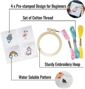 img 3 attached to 🧵 Beginner Cross Stitch Kits Set - 3 Inch, 4 Pack - Cute Rainbow, Ice Cream, Unicorn & Flamingo Embroidery Starter Kit for Adults. Complete with Instructions, Thread, Needlepoint Hoop, and Cloth