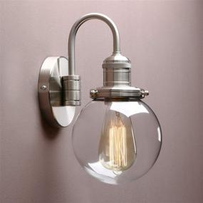 img 4 attached to Vintage Industrial Wall Sconce Light with Clear Glass Globe Shade and Elegant Gooseneck Curved Rod Design for Bathroom, Bedroom, Corridor, Coffee Shop, Office (Brushed)