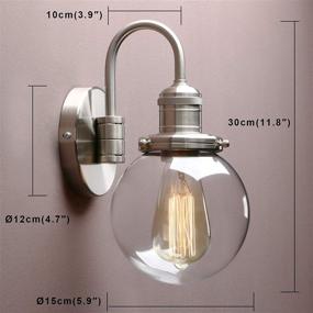 img 3 attached to Vintage Industrial Wall Sconce Light with Clear Glass Globe Shade and Elegant Gooseneck Curved Rod Design for Bathroom, Bedroom, Corridor, Coffee Shop, Office (Brushed)