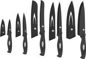 img 3 attached to 🔪 Vremi 10 Piece Black Knife Set - Complete Kitchen Knives with Sheath Covers - Chef, Carving, Utility, and Paring Knives - Magnetic Set with Matching Black Case