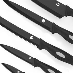 img 1 attached to 🔪 Vremi 10 Piece Black Knife Set - Complete Kitchen Knives with Sheath Covers - Chef, Carving, Utility, and Paring Knives - Magnetic Set with Matching Black Case