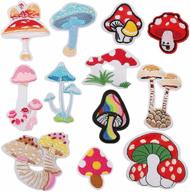 🍄 set of 12 mini mushroom iron-on patches for clothing, embroidered patch kit ideal for jeans, backpacks, hats, and more - arts, crafts, diy logo