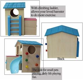 img 2 attached to 🐹 kathson Wooden Two-Layer Small Animal Hideouts for Dwarf Hamsters - House with Climbing Ladder, Slide, Play Swing Toys, and Rattan Chews - Ideal for Mice, Syrian Hamsters