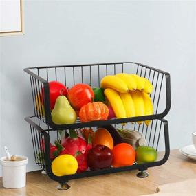 img 3 attached to 🧺 OROPY 2 Tier Stackable Storage Baskets: Organize Kitchen with Metal Wire Fruit Vegetable Basket Organizer Bins - Adjustable Anti-skid Feet, Black