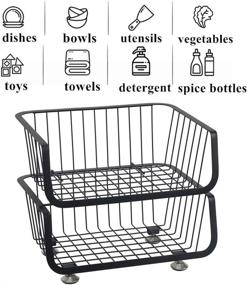 img 2 attached to 🧺 OROPY 2 Tier Stackable Storage Baskets: Organize Kitchen with Metal Wire Fruit Vegetable Basket Organizer Bins - Adjustable Anti-skid Feet, Black