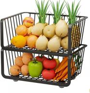 🧺 oropy 2 tier stackable storage baskets: organize kitchen with metal wire fruit vegetable basket organizer bins - adjustable anti-skid feet, black логотип