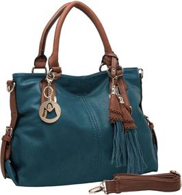 img 2 attached to 👜 Dark Teal Tassel Decor Top Handle Tote Purse/Shoulderbag by MG Collection THALIA