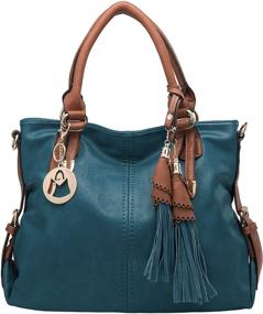 img 1 attached to 👜 Dark Teal Tassel Decor Top Handle Tote Purse/Shoulderbag by MG Collection THALIA