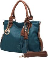 👜 dark teal tassel decor top handle tote purse/shoulderbag by mg collection thalia logo