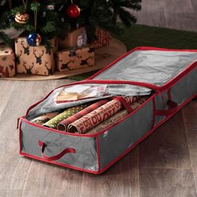 img 3 attached to 🎁 Underbed Gift Wrap Organizer with Interior Pockets | Fits 18-24 Standard Rolls | Wrapping Paper Storage Box and Holiday Accessories | 40” Long Tear-Proof Fabric