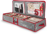 🎁 underbed gift wrap organizer with interior pockets | fits 18-24 standard rolls | wrapping paper storage box and holiday accessories | 40” long tear-proof fabric logo