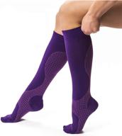 🧦 15-20 mmhg knee high compression socks - edema pain relief for women & men - nurse, travel, pregnancy & running comfort - lightweight graduated nursing sock - purple m логотип