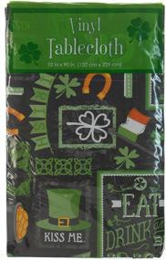 img 2 attached to 🍀 St. Patrick's Day Chalkboard Vinyl Tablecloth: Clovers, Horseshoes, Leprechaun's Hat, Pot O' Gold, Irish Flag & More - Flannel Backing (52x90)